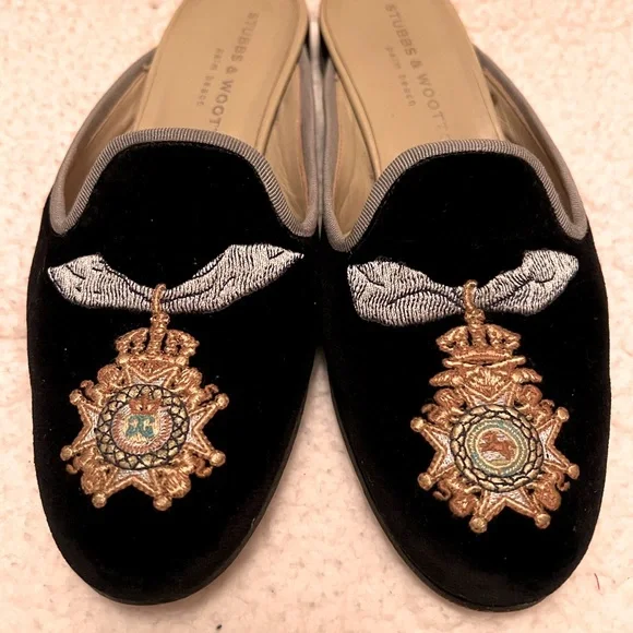Stubbs & Wooten Slide on Velvet Mules Flats Loafer - Picture 1 of 7